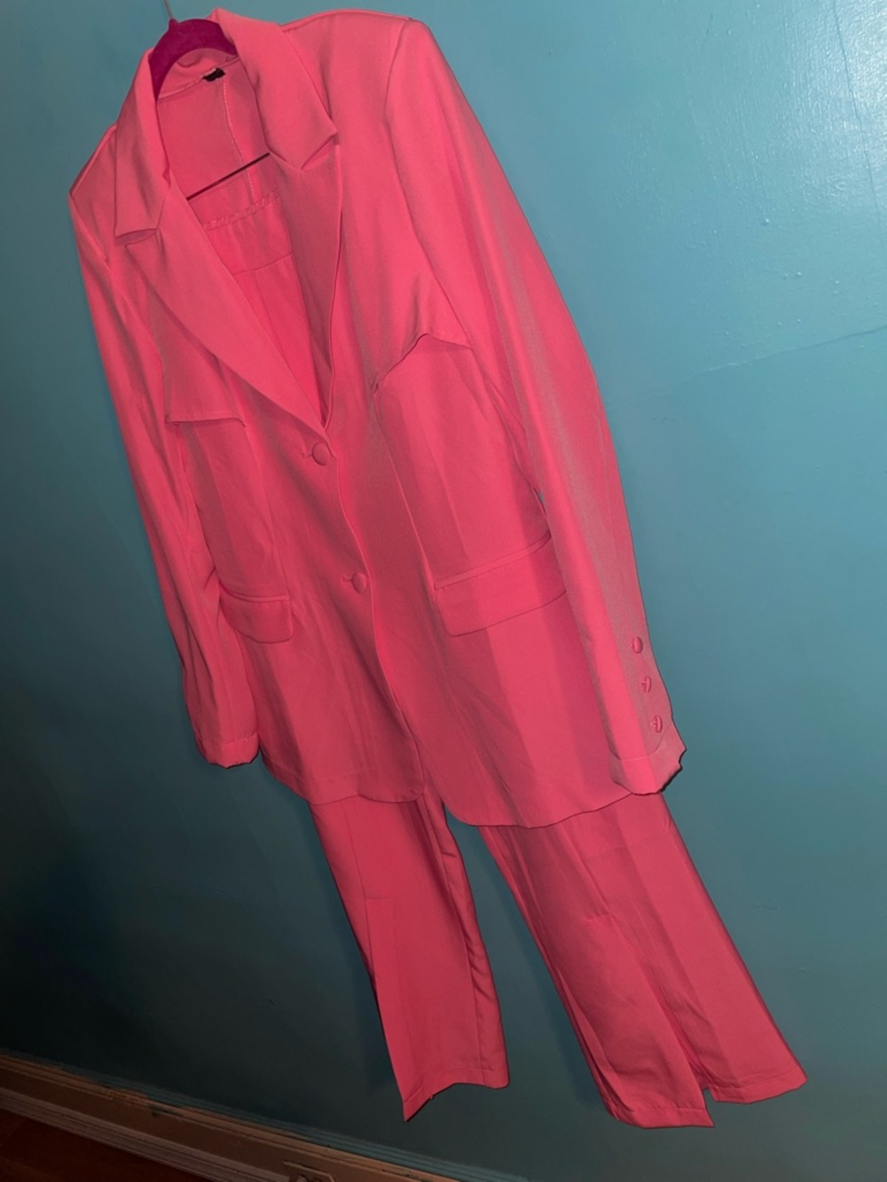 Women’s Pink Two-Piece Blazer and Wide-Leg Pant Set - Picture 2 of 14